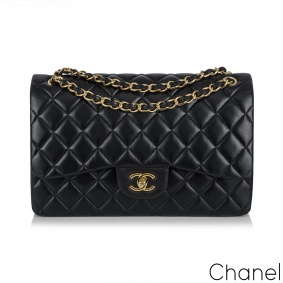 Chanel Black Lambskin Jumbo Classic Double Flap Bag GHW